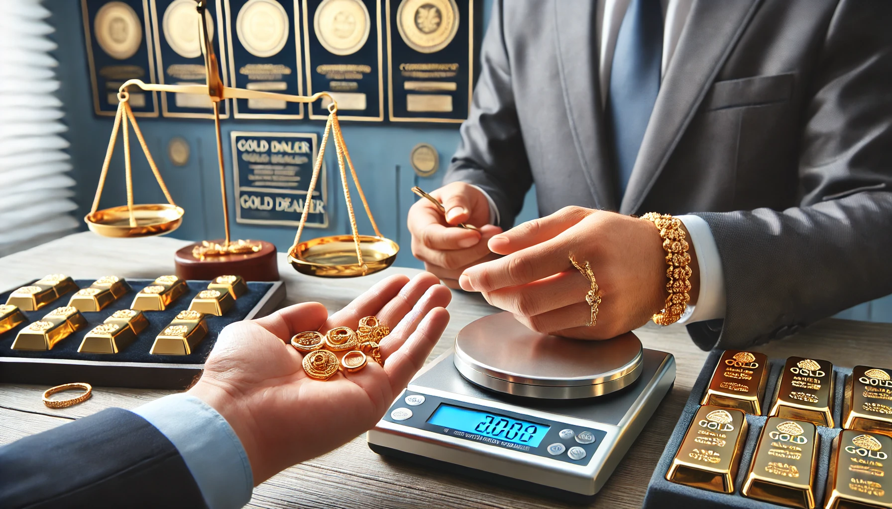 Cliente consegna gioielli in oro per valutazione presso operatore autorizzato